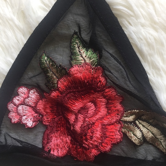 Black Floral Applique Sheer Mesh Bralette - Picture 4 of 6